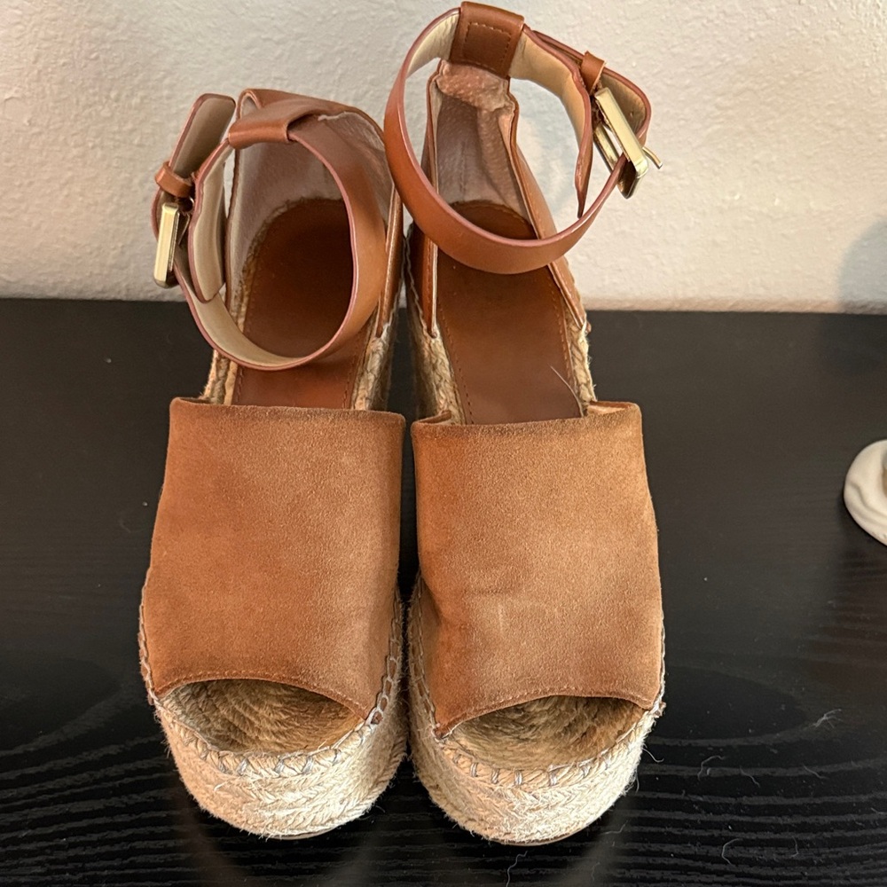 Marc Fisher Tan Espadrille Wedge Sandals